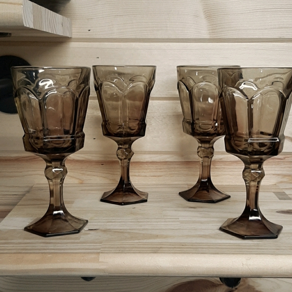 Vintage fostoria smoke grey wine goblets
